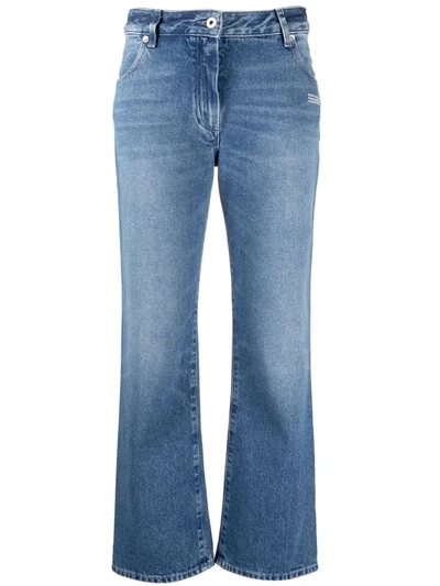 Shop Off-white Flared Cropped Denim Jeans In Blue