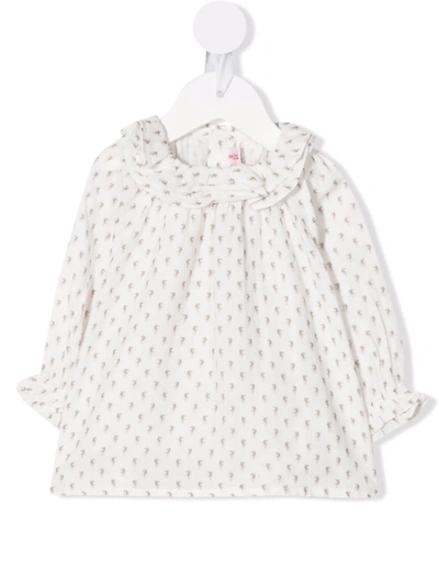 Shop Bonpoint Floral-print Ruffled Blouse In Neutrals