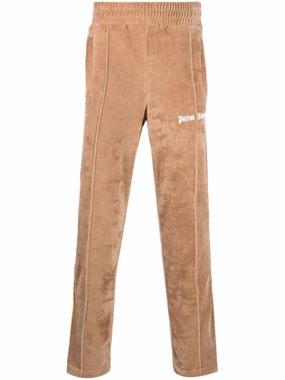 Shop Palm Angels Side Stripe Embroidered-logo Track Pants In Brown
