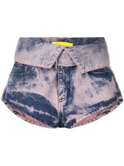 Marques' Almeida Folding Waistband Shorts Pink Tie Dye In Blue