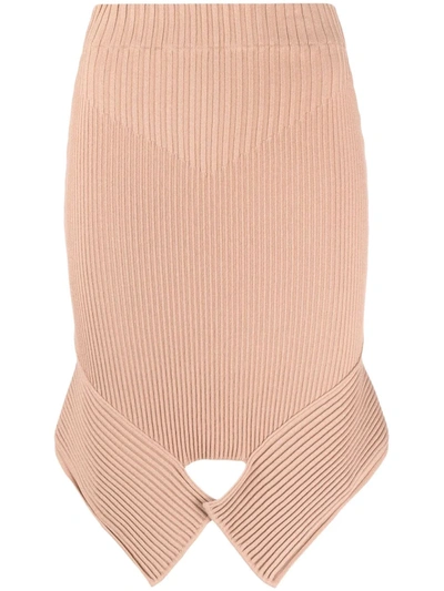 Adamo Ribbed-knit Asymmetric Skirt In Nude