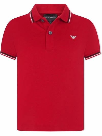 Emporio Armani Logo-print Cotton Polo Shirt In Red