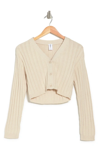 Shop Abound Long Sleeve Ribbed Cropped Cardigan In Beige Oatmeal Light Heather