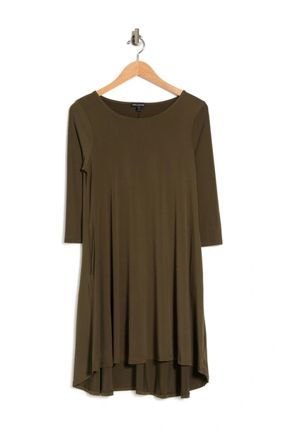 Shop Nina Leonard Three-quarter Sleeve Stretch Knit Trapeze Dress In Dark Olive