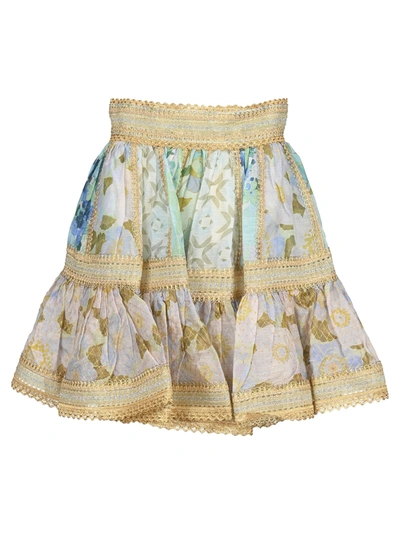 Shop Zimmermann Rhythm Trimmed Mini Skirt In Acquamarina Multi
