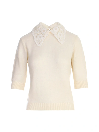 Shop Essentiel Antwerp Antigua Sweater W/collar In Off White