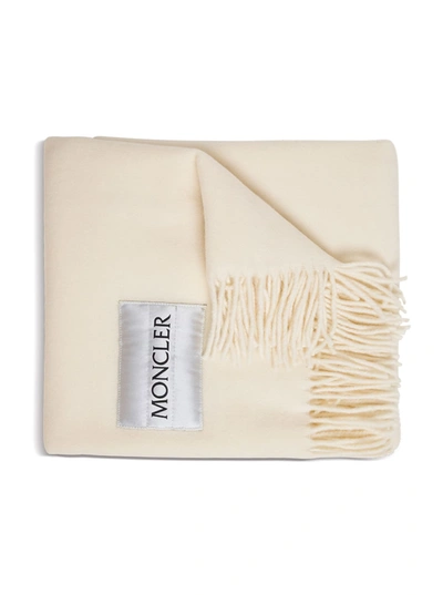 Shop Moncler Ivory Colored Wool Scarf With Logo In White