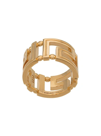Shop Versace Greek Golden Metal Ring In Metallic