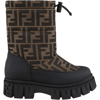 Shop Fendi Black Snow Boots For Kids With Double Ff