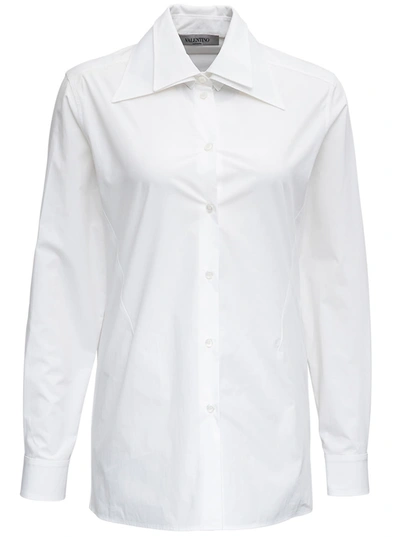 Shop Valentino White Cotton Poplin Shirt With Double Classic Collar