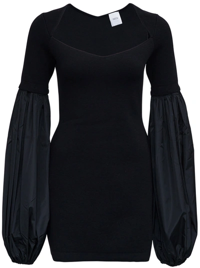 Shop Patou Black Wool Dress With Balloon Sleeves