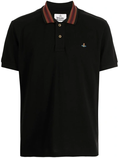 Shop Vivienne Westwood Striped Collar Polo Shirt In 黑色