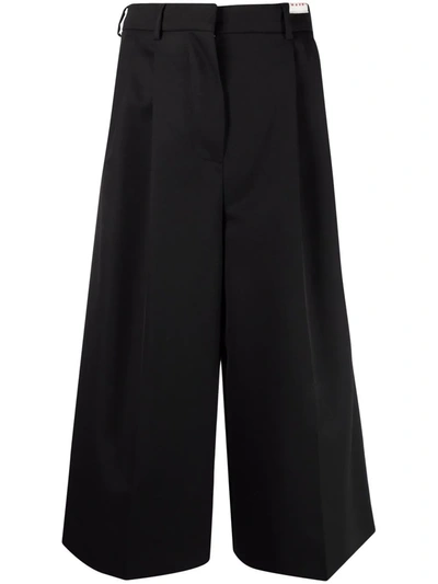 Shop Marni High-waisted Cropped Trousers In 黑色