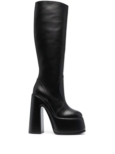 Shop Casadei Platform Leather Boots In 黑色