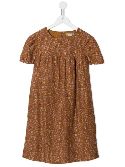 Shop Bonpoint Teen Floral-print Smock Dress In 褐色