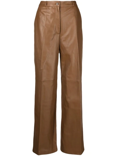 Shop Loulou Wide Leg Leather Trousers In 褐色
