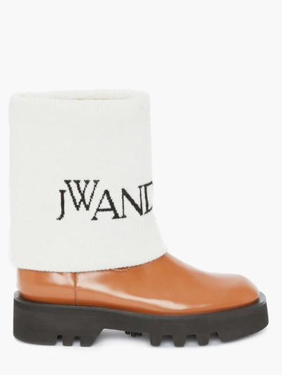 Jw Anderson Fisherman Wool-jacquard Trimmed Glossed-leather Ankle