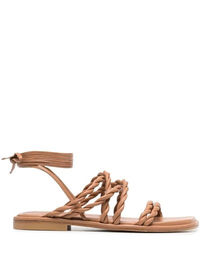 Shop Stuart Weitzman Braided Strap Sandals In Brown