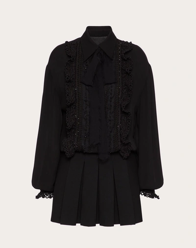 Shop Valentino Embroidered Georgette Dress In Black