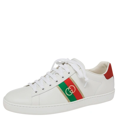 Pre-owned Gucci White Leather Ace Low Top Sneakers Size 39