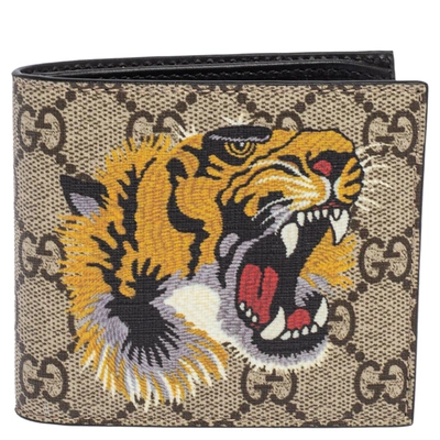 Pre-owned Gucci Multicolor Tiger Print Gg Supreme Bifold Wallet