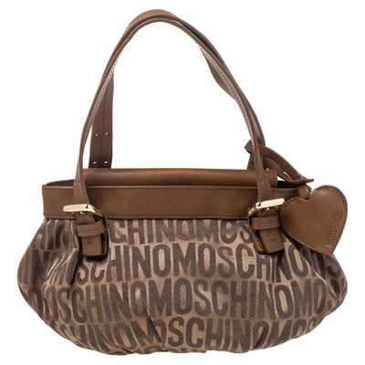Pre-owned Moschino Brown Monogram Canvas And Leather Tote