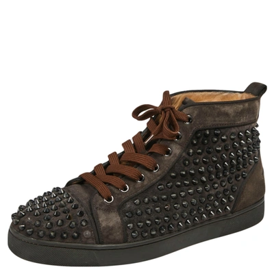 Pre-owned Christian Louboutin Christain Louboutin Brown Suede Spike Accents  Sneakers Size 42 | ModeSens