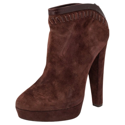 Pre-owned Jimmy Choo Burgundy Suede Back Zipper Ankle Boots Size 37