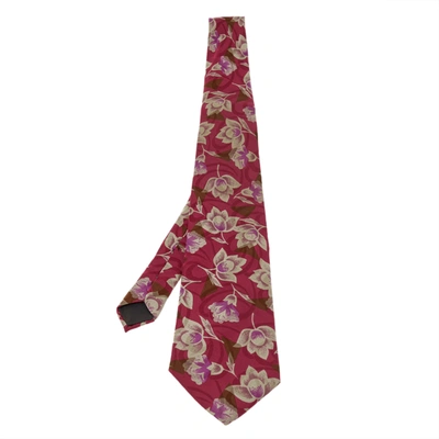 Pre-owned Lanvin Burgundy Floral Print Traditional Silk Tie