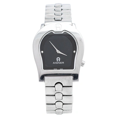 Pre-owned Aigner Black Stainless Steel Ravenna A02102 Women's Wristwatch 33 Mm In Silver