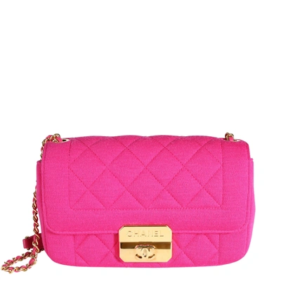 Pre-owned Chanel Fuchsia Quilted Jersey Mini Flap Bag In Pink
