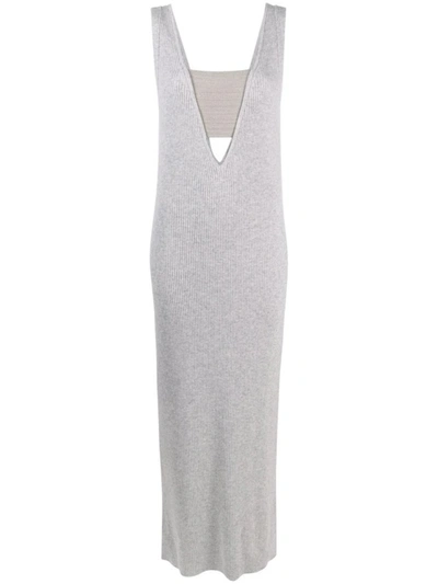 Shop Brunello Cucinelli Sleeveless Panelled Cashmere Maxi Dress In Grey