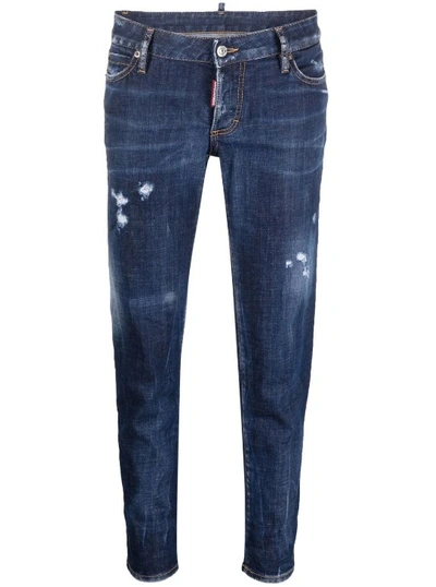 Shop Dsquared2 Ripped Detail Cropped Jeans In Blue