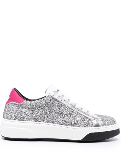 Shop Dsquared2 Glittered Low-top Sneakers In Silver