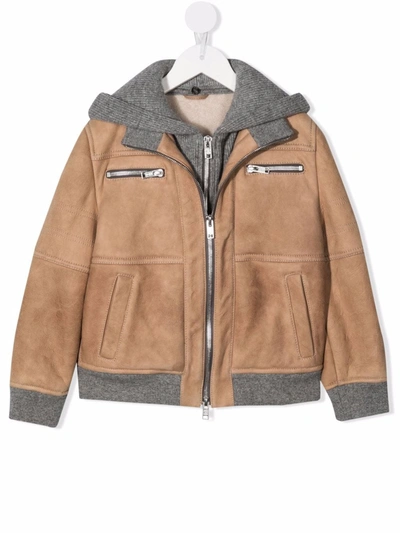 Shop Brunello Cucinelli Hooded Layered-look Jacket In Neutrals
