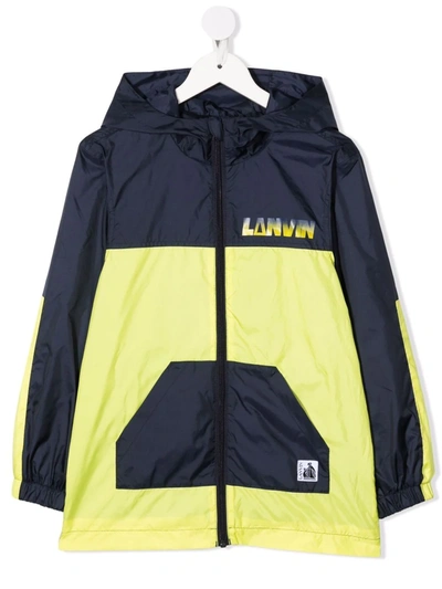 Shop Lanvin Enfant Chest Logo-print Hooded Coat In Blue