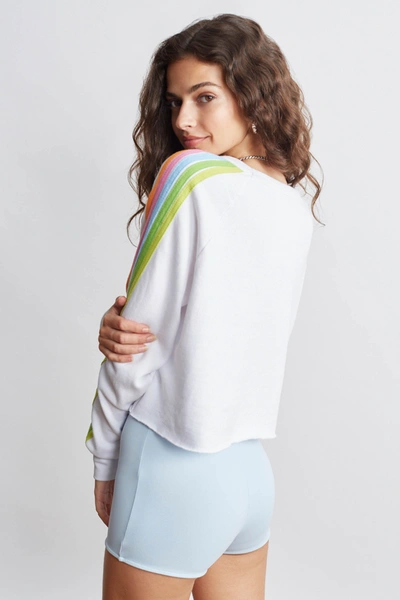 Shop Aviator Nation Bolt Cropped Classic Crew Sweatshirt In White/lime