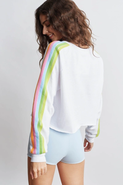 Shop Aviator Nation Bolt Cropped Classic Crew Sweatshirt In White/lime