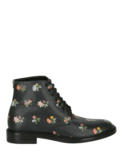 Saint Laurent Lolita Floral Print Ankle Boots In Black | ModeSens