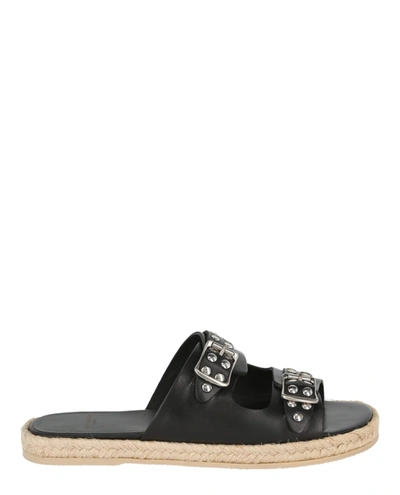 Shop Saint Laurent Studded Espadrille Slide Sandals In Black