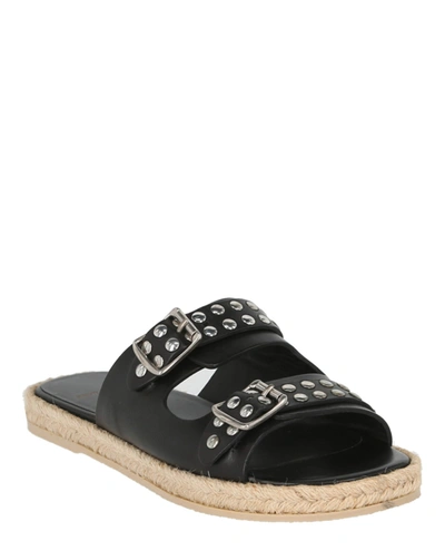 Shop Saint Laurent Studded Espadrille Slide Sandals In Black