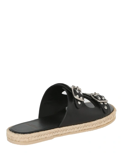 Shop Saint Laurent Studded Espadrille Slide Sandals In Black