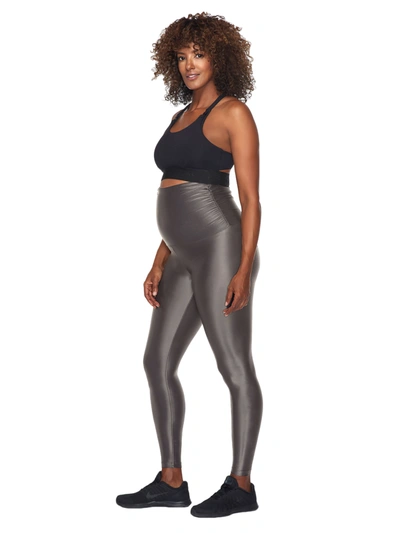 KORAL Lustrous Maternity Full Length LEGGINGS Shiny LEAD Grey-Sz