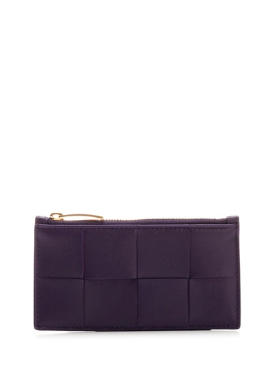 Shop Bottega Veneta Maxi Intrecciato Zipped Cardholder In Purple