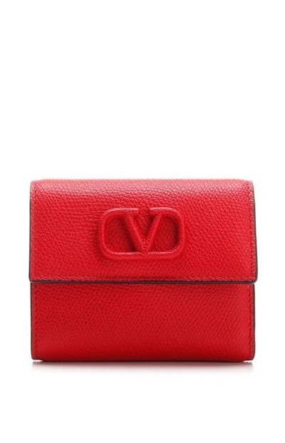 Shop Valentino Vlogo Signature Trifold Wallet In Red