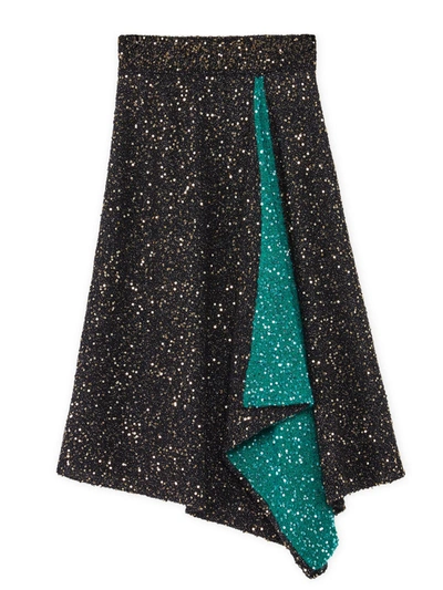 Shop Loewe Black And Green Sequin Knit Skirt In Wool Mohair In Nero