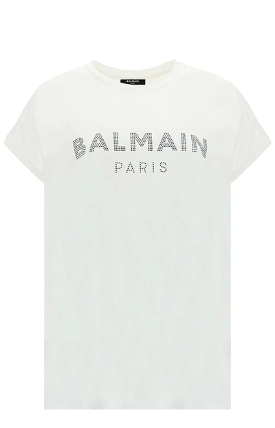Shop Balmain Embellished Logo T In White