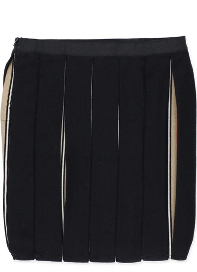 Shop Burberry Kids Icon Stripe Pleated Skirt In Navy