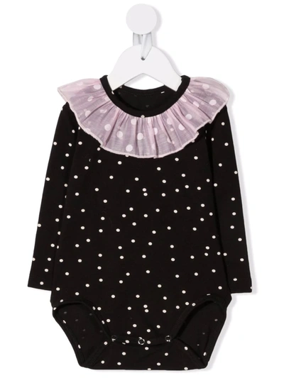 Shop Wauw Capow By Bangbang Ruffle-embellished Polka-dot Bodysuit In 黑色