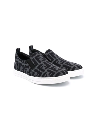 Shop Fendi Teen Ff-motif Slip-on Sneakers In 黑色